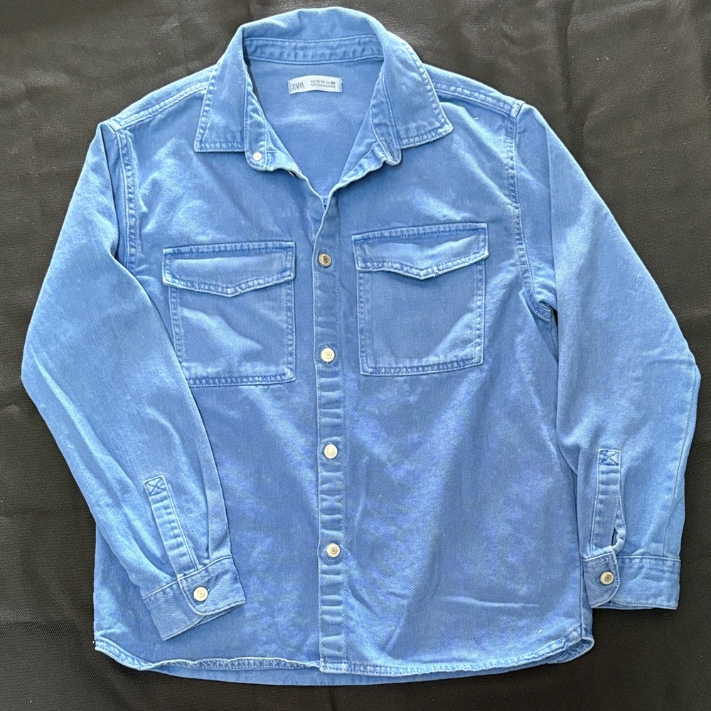 Zara Blue Button-Down Shirt Jacket